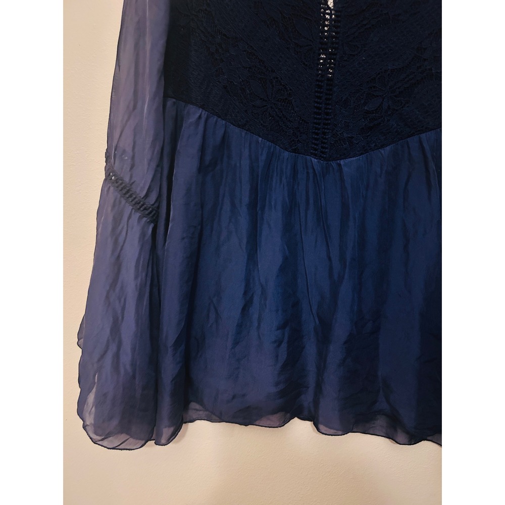 Bellambra Blouse Women Medium Navy Blue Excellent Silk Lace Boho Made in Italy - Picture 3 of 12